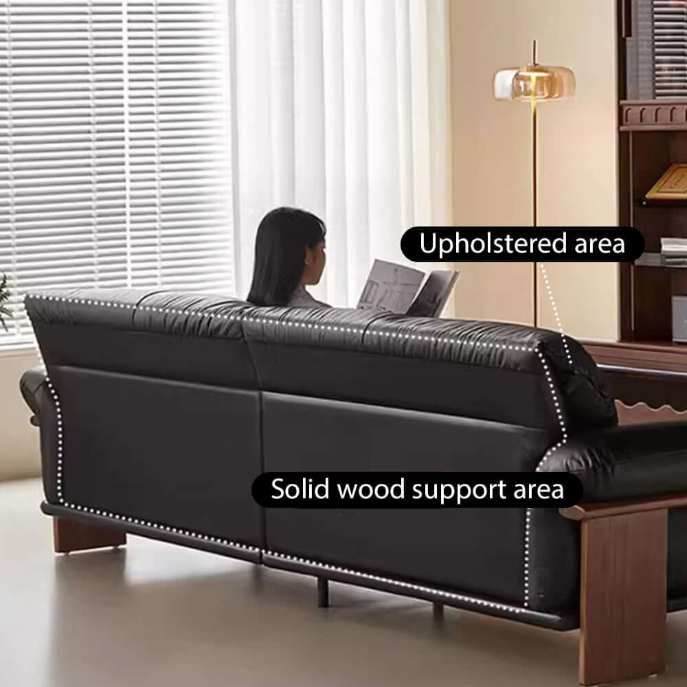 Hompkin Modern Three-Seater Sofa in Top-Grain Leather and Walnut