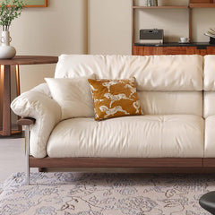 Hompkin Modern Three-Seater Sofa in Top-Grain Leather and Walnut