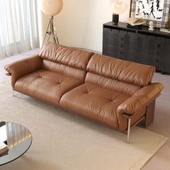 Hompkin Modern Three-Seater Sofa in Top-Grain Leather and Walnut