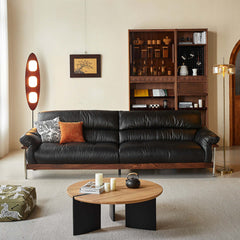 Hompkin Modern Three-Seater Sofa in Top-Grain Leather and Walnut