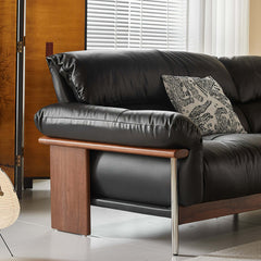 Hompkin Modern Three-Seater Sofa in Top-Grain Leather and Walnut