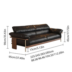 Hompkin Modern Three-Seater Sofa in Top-Grain Leather and Walnut