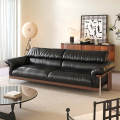 Hompkin Modern Three-Seater Sofa in Top-Grain Leather and Walnut Main Product Image