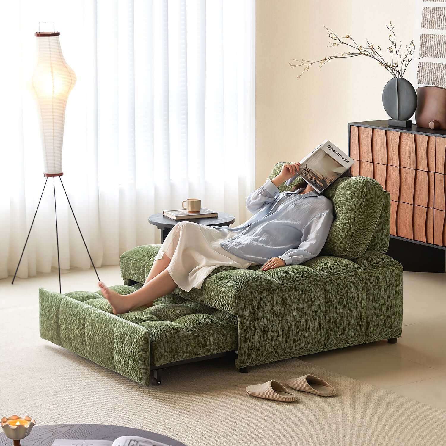 Hompkin Modern Tufted Chenille Pull-Out Single Sofa Bed