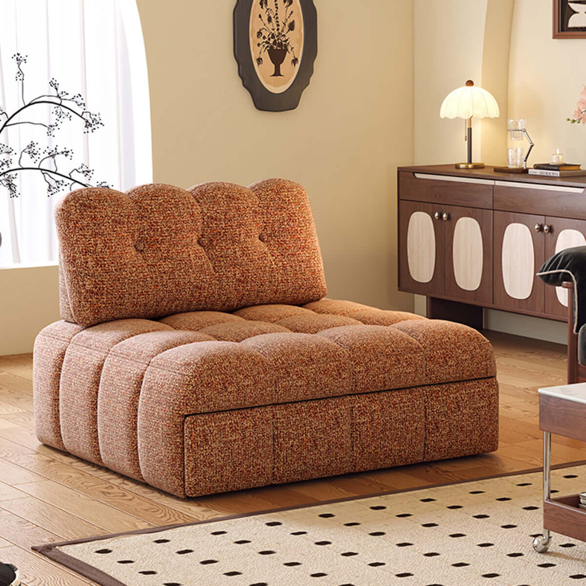 Hompkin Modern Tufted Chenille Pull-Out Single Sofa Bed