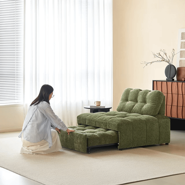 Hompkin Modern Tufted Chenille Pull-Out Single Sofa Bed