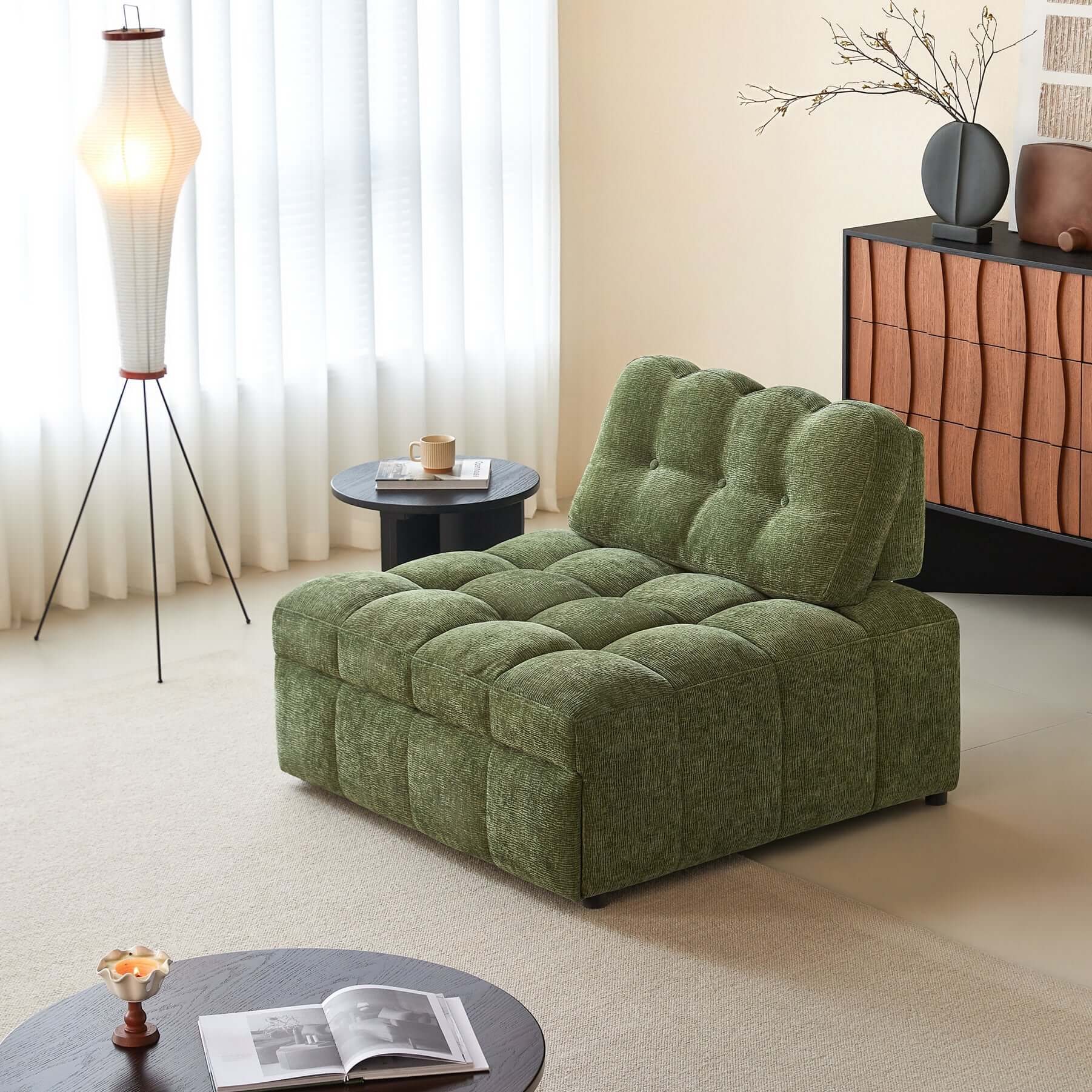 Hompkin Modern Tufted Chenille Pull-Out Single Sofa Bed