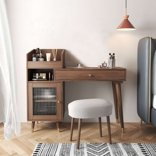 Hompkin Modern Wooden Vanity Table with Side Cabinets and Optional LED Mirror Main Product Image