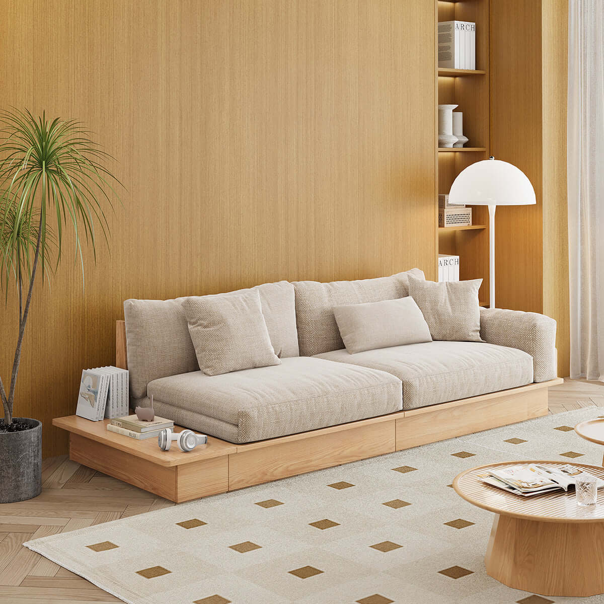 Hompkin Modular Floor Sofa Bed with Pull-Out Queen Mattress and Lift-Top Storage