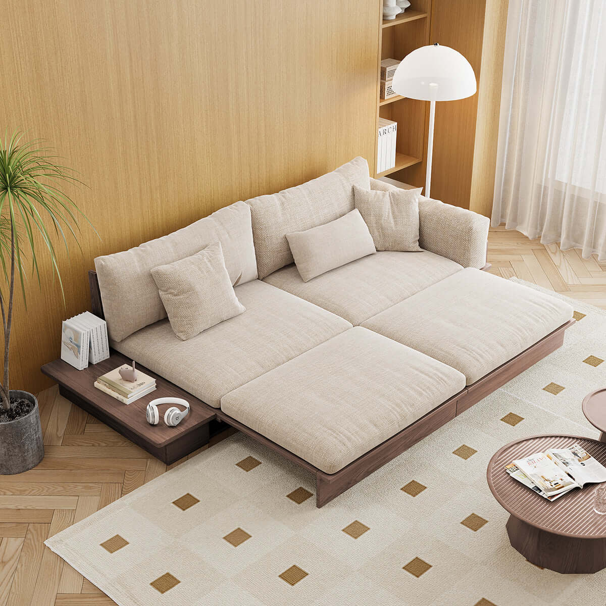 Hompkin Modular Floor Sofa Bed with Pull-Out Queen Mattress and Lift-Top Storage Main Product Image