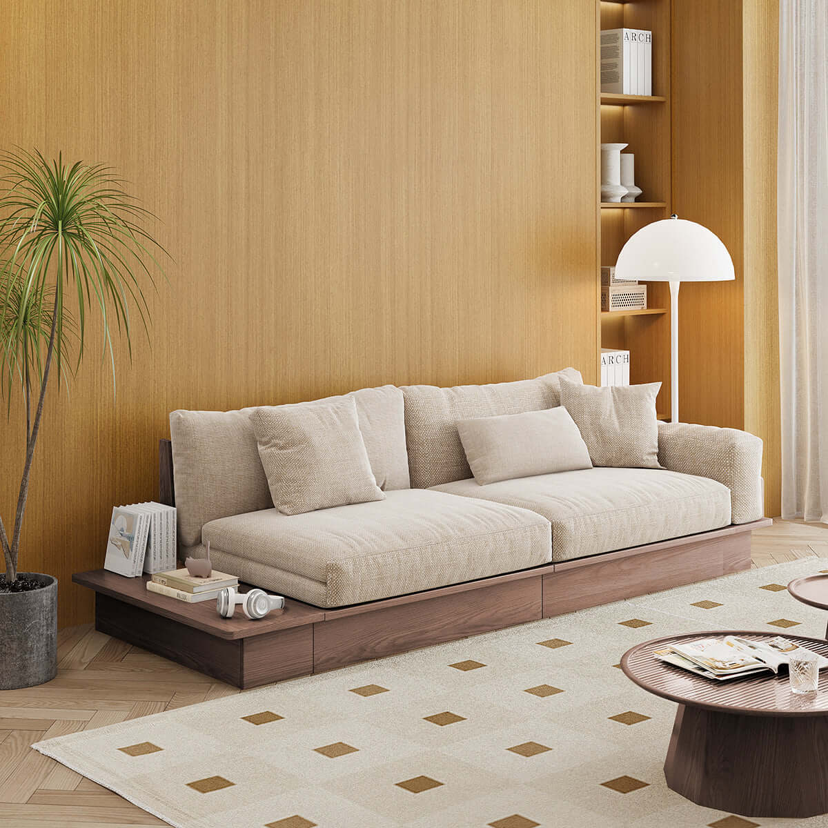 Hompkin Modular Floor Sofa Bed with Pull-Out Queen Mattress and Lift-Top Storage