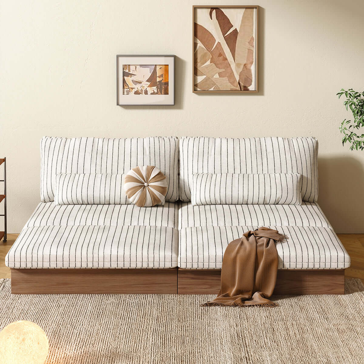 Hompkin Modular Sleeper Sofa Bed – Solid Wood Mid-Century Japandi Design