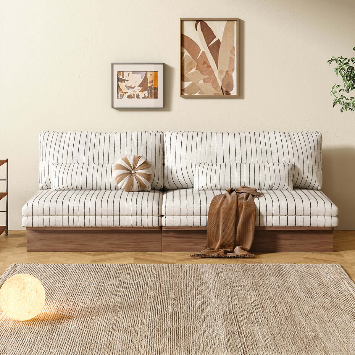 Hompkin Modular Sleeper Sofa Bed – Solid Wood Mid-Century Japandi Design