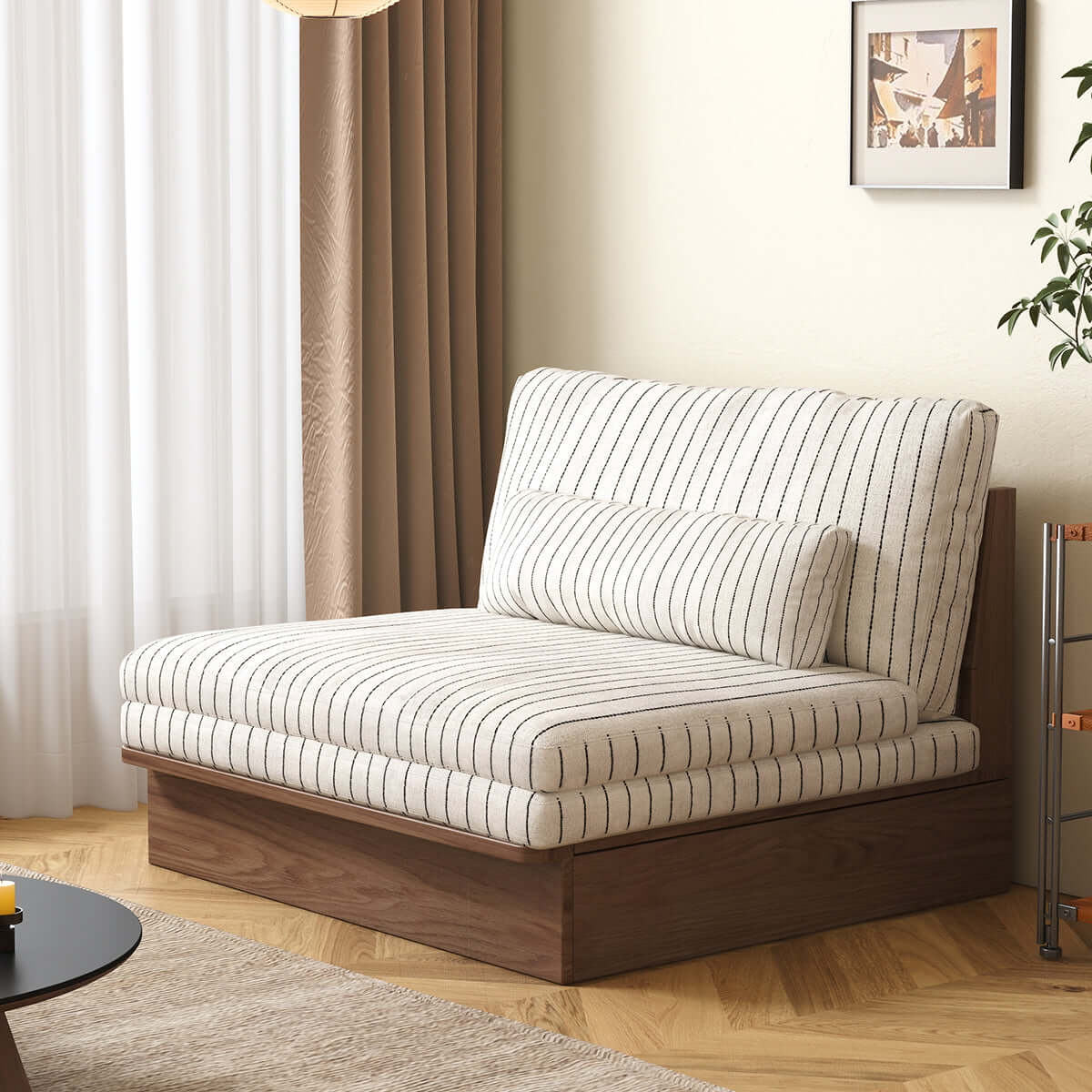 Hompkin Modular Sleeper Sofa Bed – Solid Wood Mid-Century Japandi Design