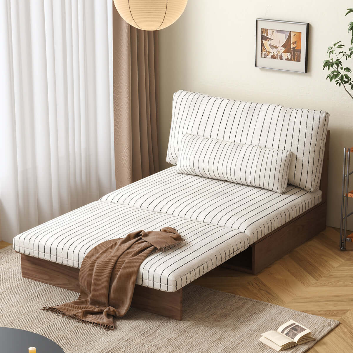 Hompkin Modular Sleeper Sofa Bed – Solid Wood Mid-Century Japandi Design