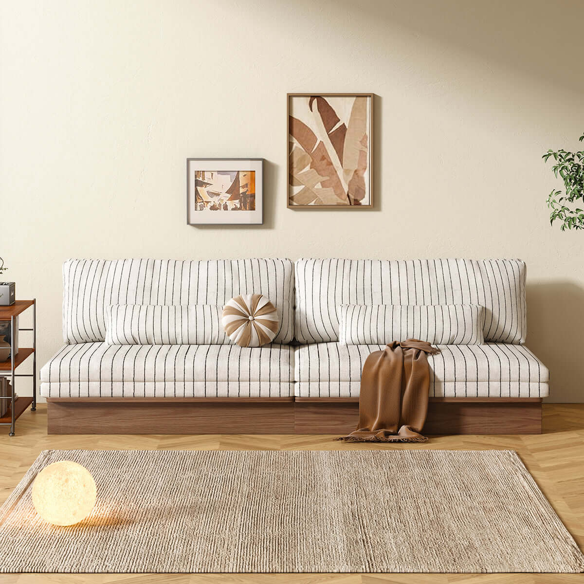 Hompkin Modular Sleeper Sofa Bed – Solid Wood Mid-Century Japandi Design