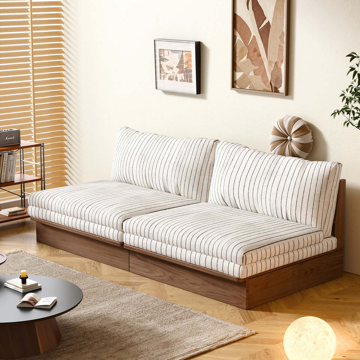 Hompkin Modular Sleeper Sofa Bed – Solid Wood Mid-Century Japandi Design