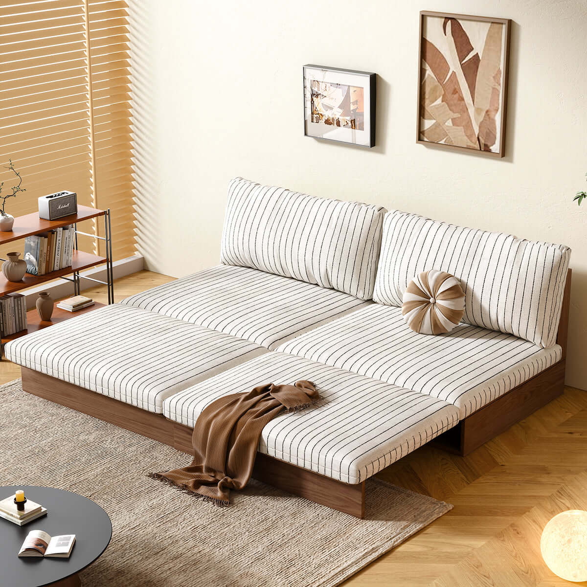 Hompkin Modular Sleeper Sofa Bed – Solid Wood Mid-Century Japandi Design Main Product Image