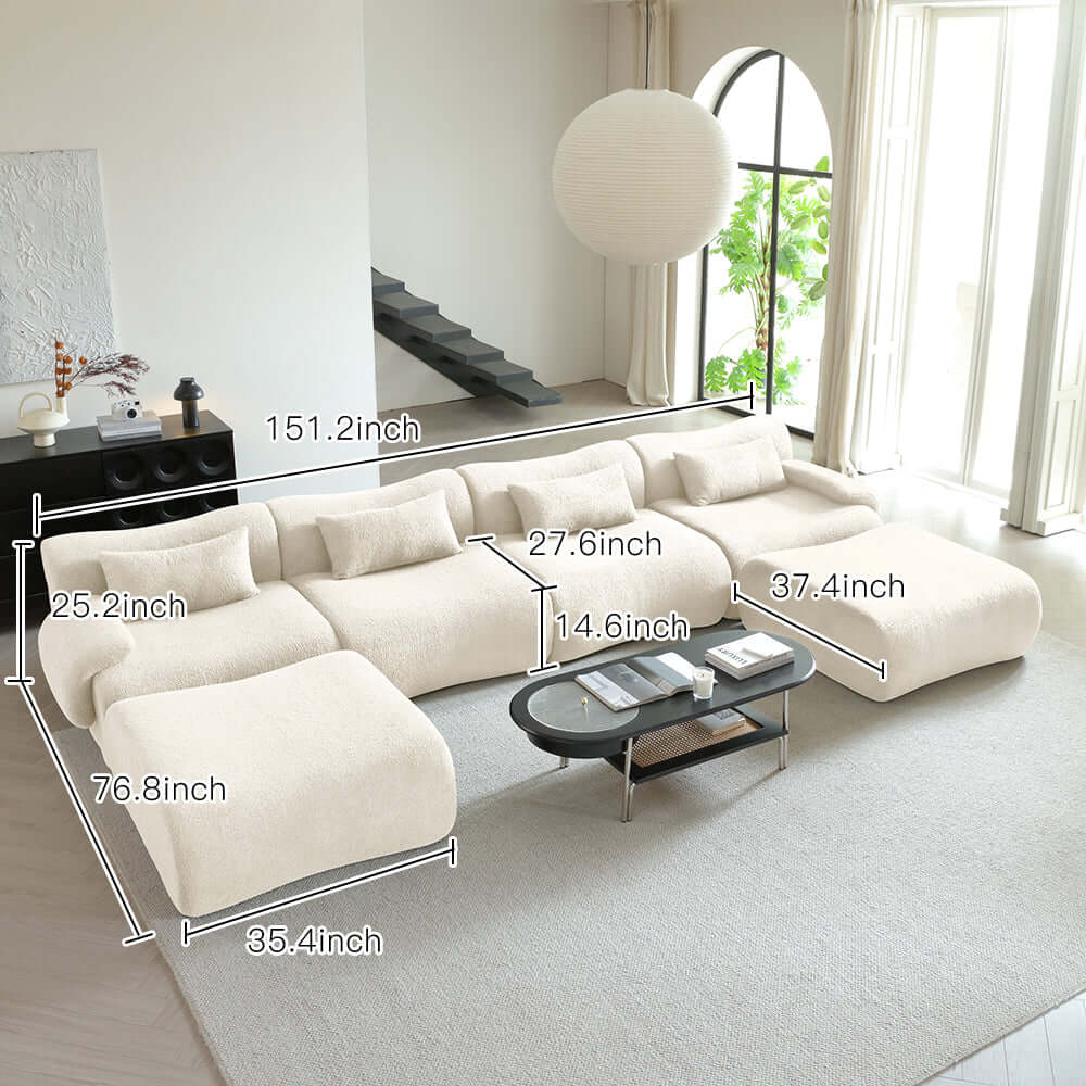 Hompkin Modular Teddy Velvet Curved Sectional Sofa Set