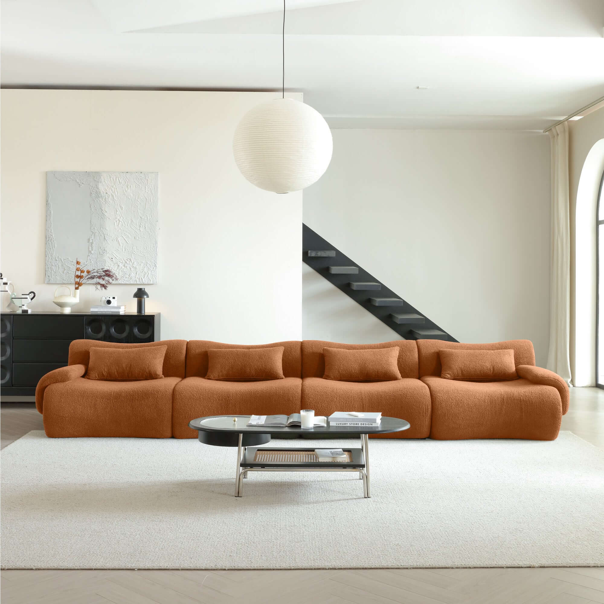 Hompkin Modular Teddy Velvet Curved Sectional Sofa Set