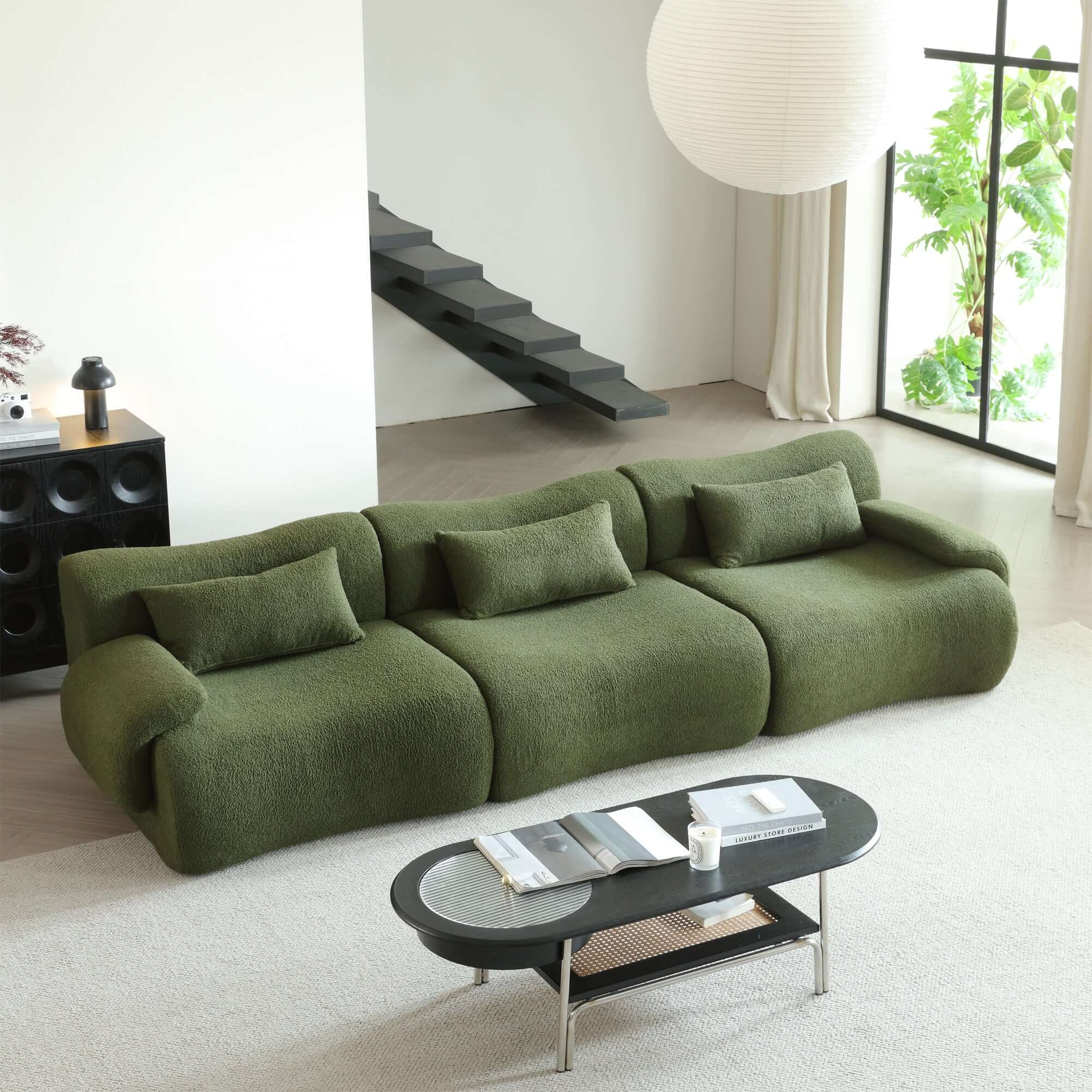 Hompkin Modular Teddy Velvet Curved Sectional Sofa Set