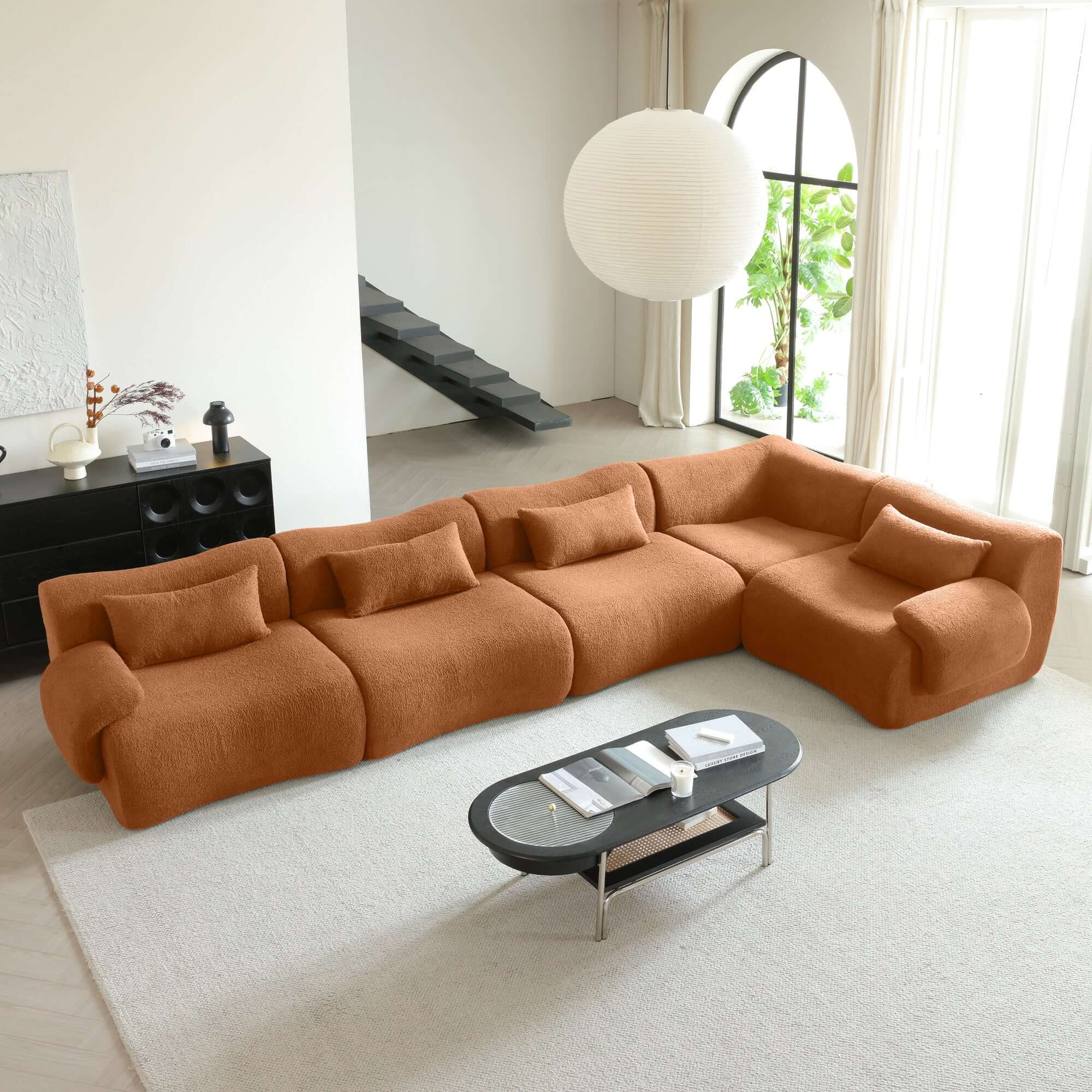 Hompkin Modular Teddy Velvet Curved Sectional Sofa Set