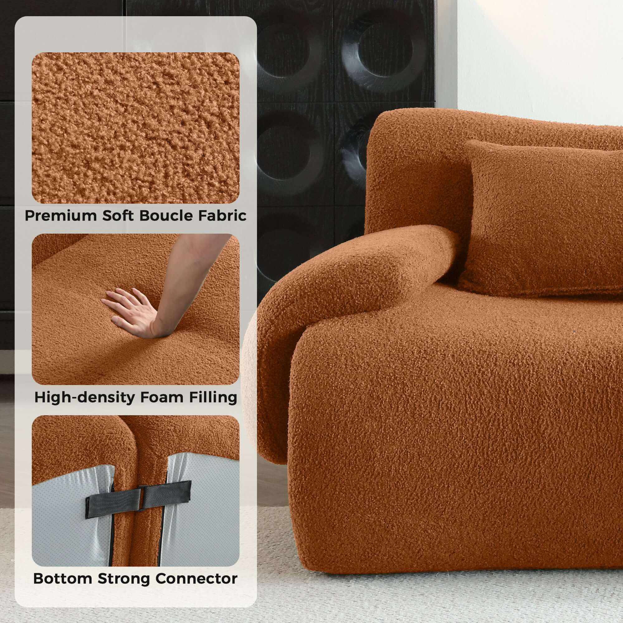 Hompkin Modular Teddy Velvet Curved Sectional Sofa Set