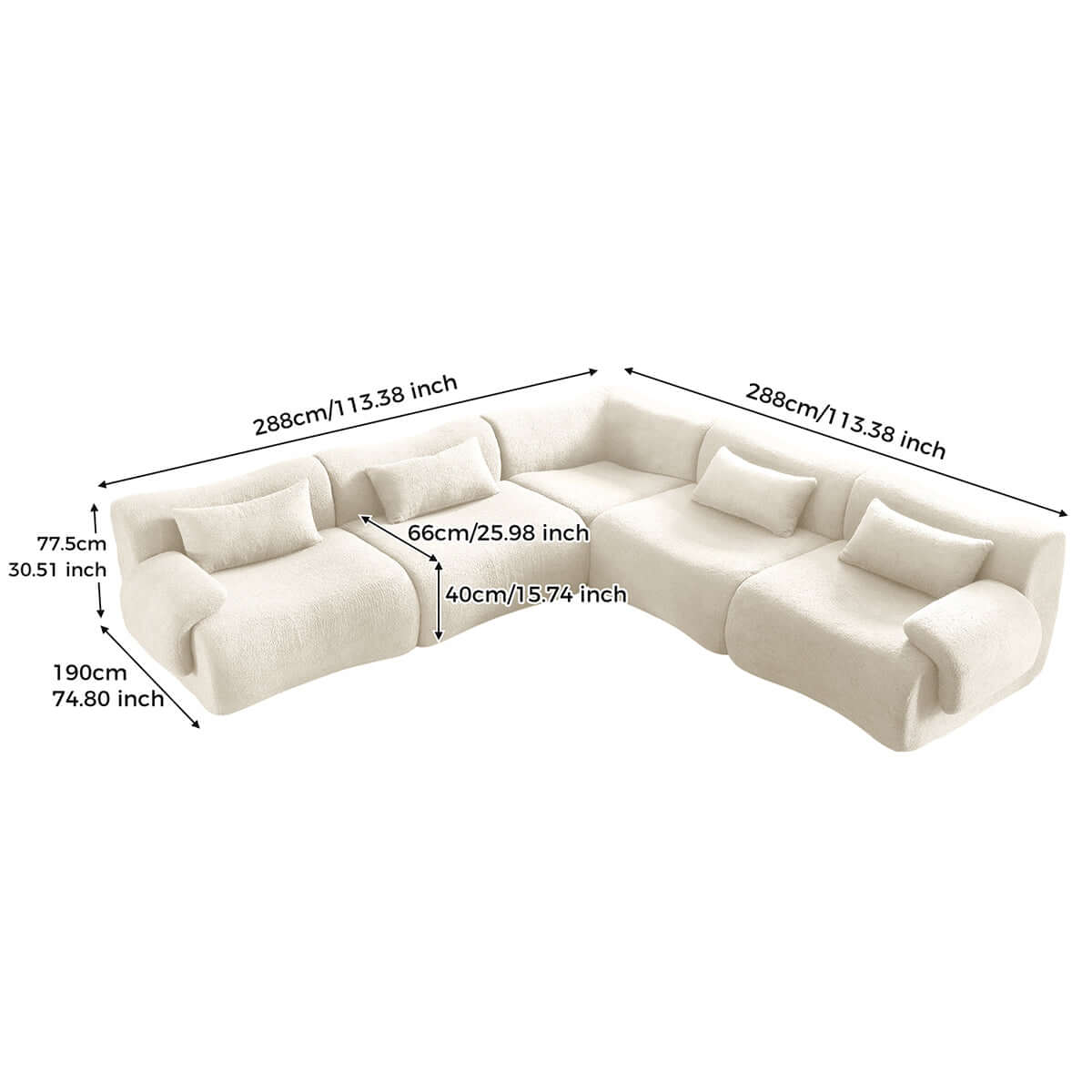 Hompkin Modular Teddy Velvet Curved Sectional Sofa Set