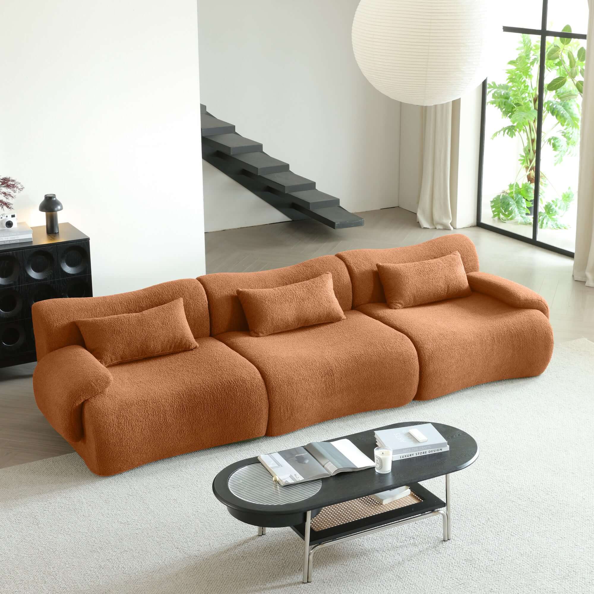 Hompkin Modular Teddy Velvet Curved Sectional Sofa Set