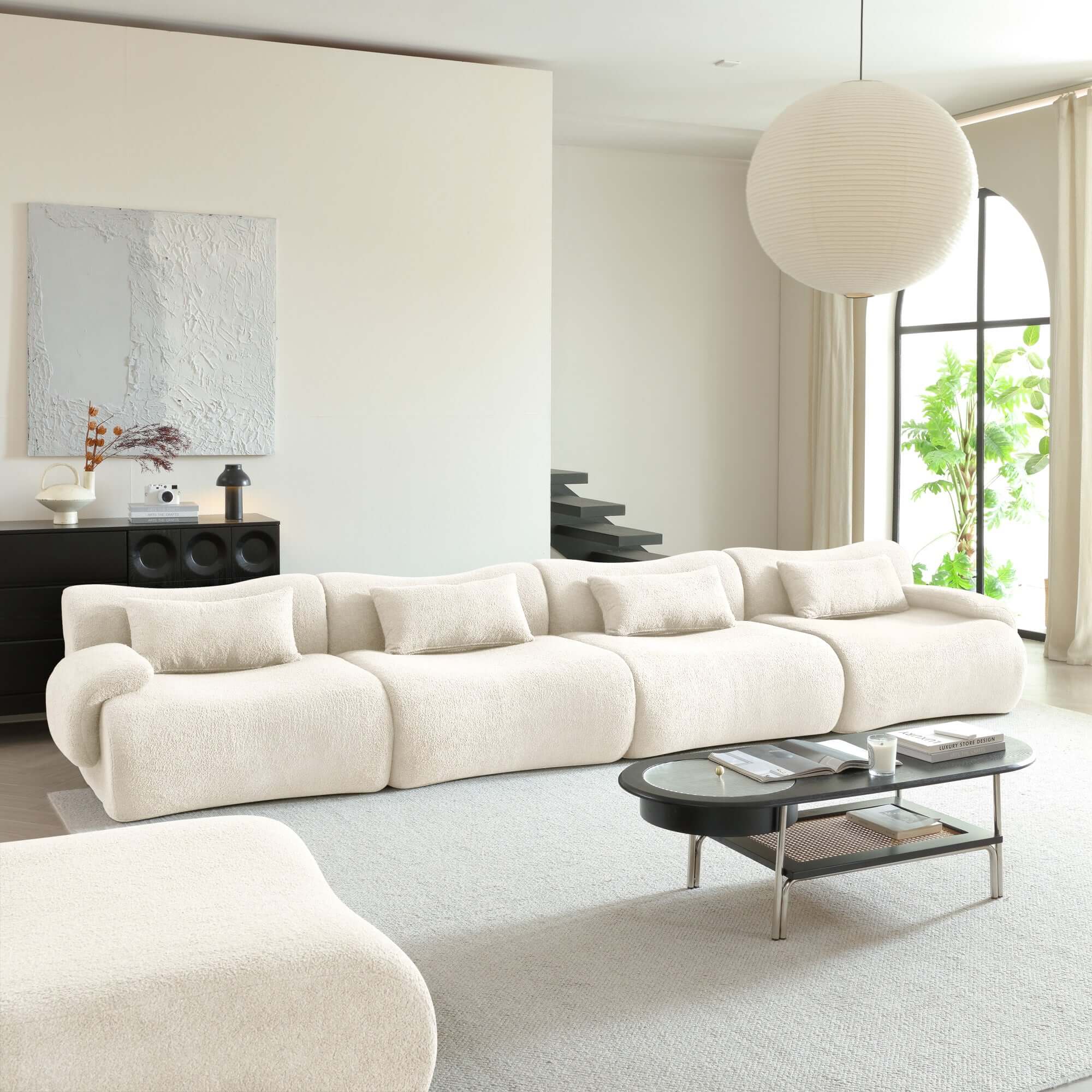 Hompkin Modular Teddy Velvet Curved Sectional Sofa Set