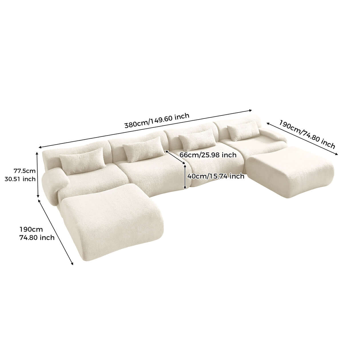 Hompkin Modular Teddy Velvet Curved Sectional Sofa Set
