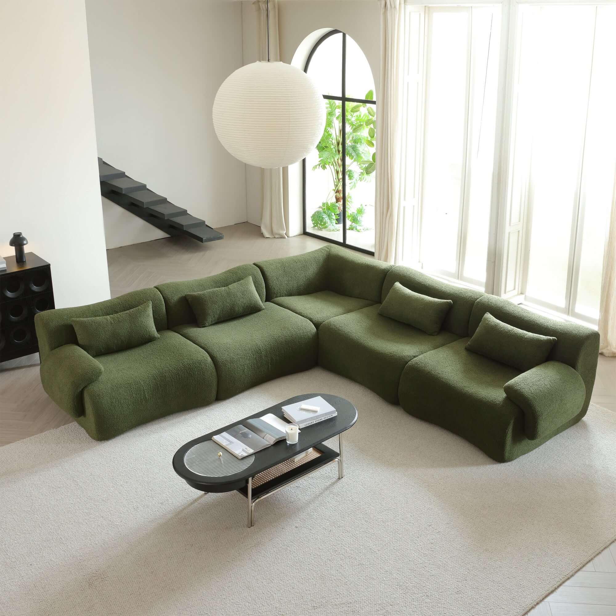 Hompkin Modular Teddy Velvet Curved Sectional Sofa Set