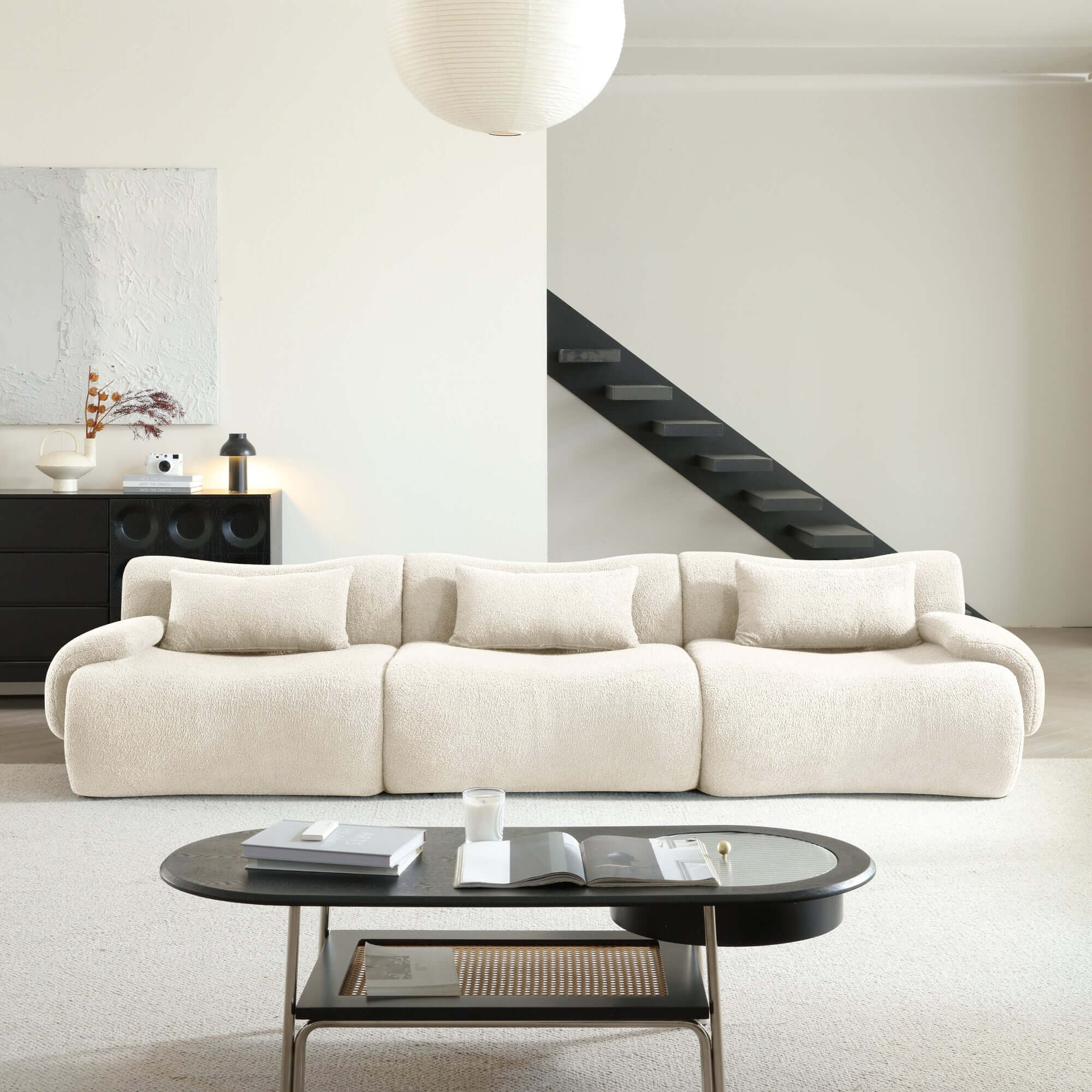 Hompkin Modular Teddy Velvet Curved Sectional Sofa Set