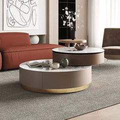 Hompkin Nested Round Coffee Table Set with Sintered Stone Tops and Rotating Small Table