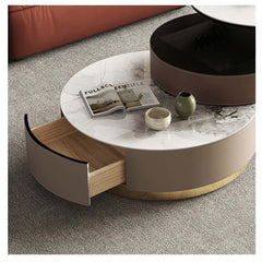 Hompkin Nested Round Coffee Table Set with Sintered Stone Tops and Rotating Small Table
