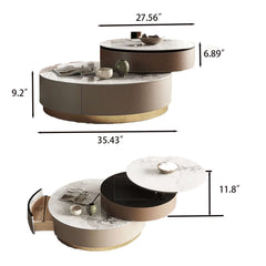 Hompkin Nested Round Coffee Table Set with Sintered Stone Tops and Rotating Small Table