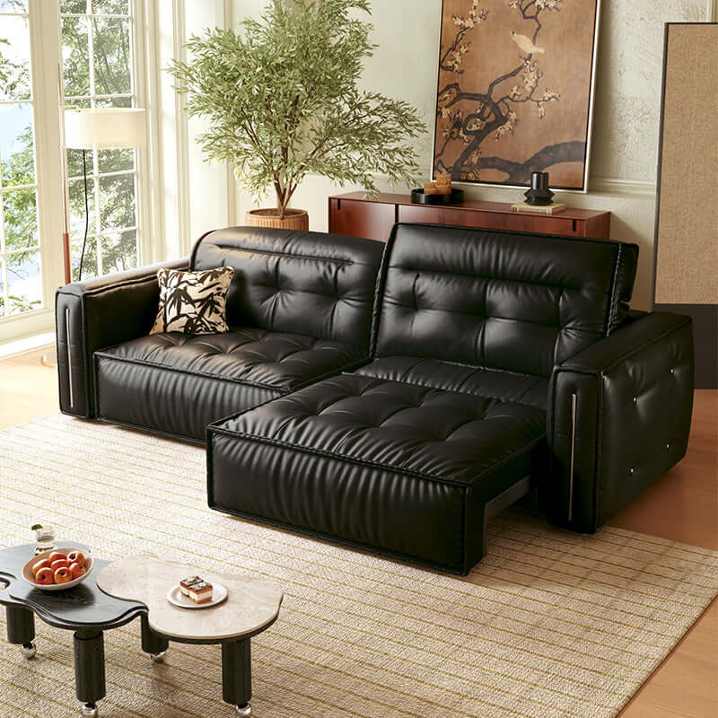 Hompkin Retro Electric Pull-Out Leather Sofa Bed with Tufted Design