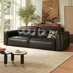 Hompkin Retro Electric Pull-Out Leather Sofa Bed with Tufted Design