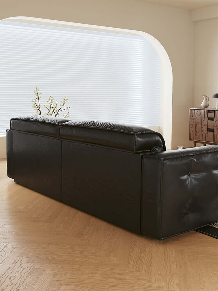 Hompkin Retro Electric Pull-Out Leather Sofa Bed with Tufted Design