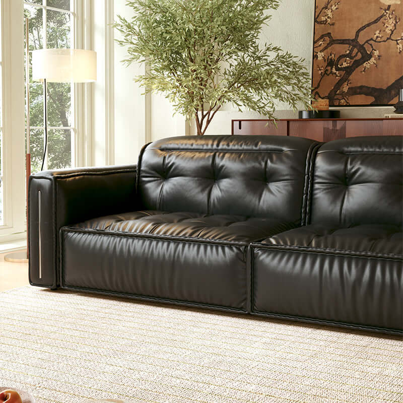 Hompkin Retro Electric Pull-Out Leather Sofa Bed with Tufted Design