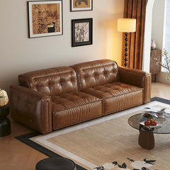 Hompkin Retro Electric Pull-Out Leather Sofa Bed with Tufted Design