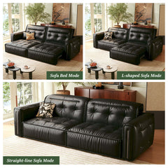 Hompkin Retro Electric Pull-Out Leather Sofa Bed with Tufted Design