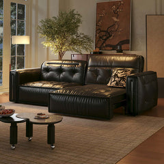 Hompkin Retro Electric Pull-Out Leather Sofa Bed with Tufted Design