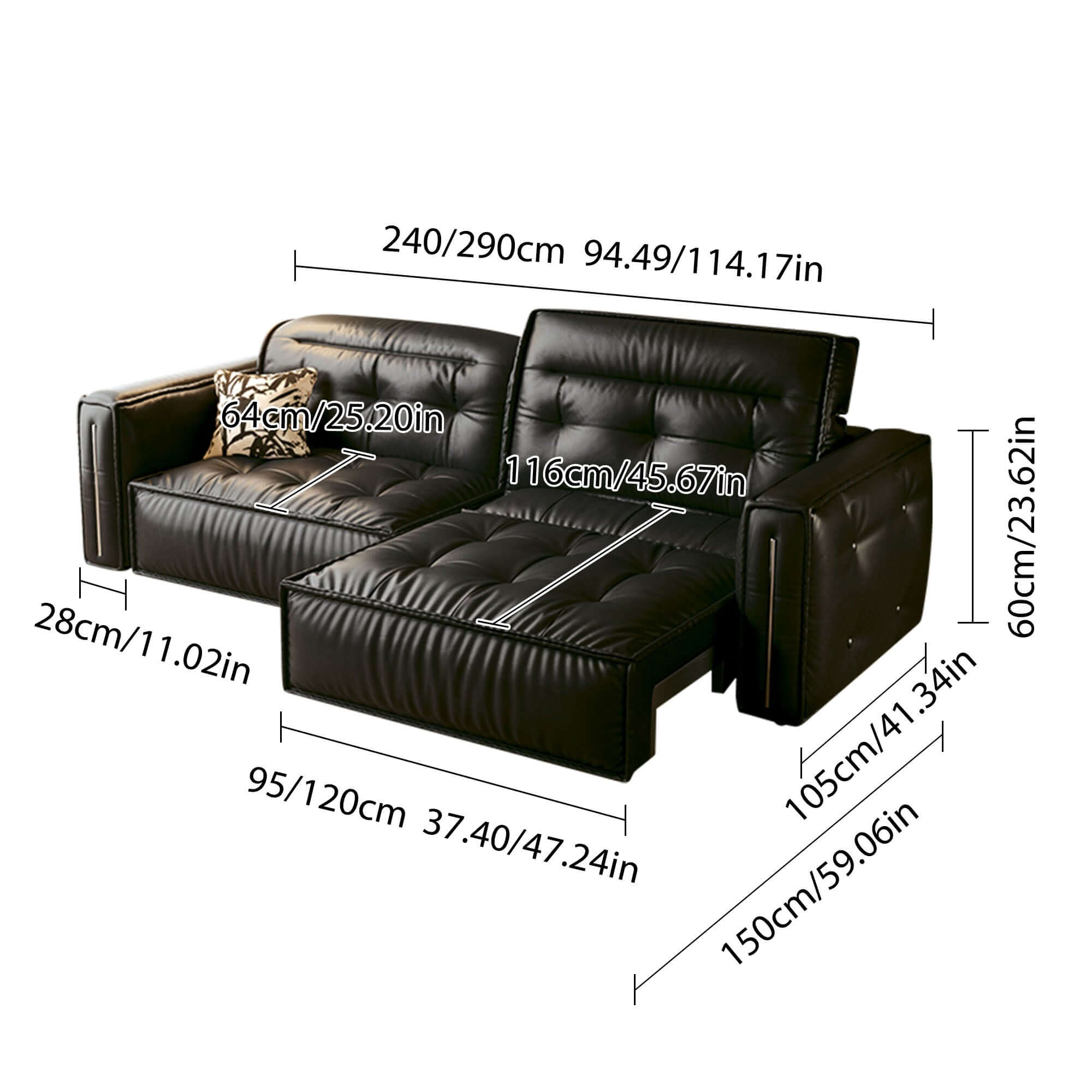 Hompkin Retro Electric Pull-Out Leather Sofa Bed with Tufted Design