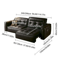 Hompkin Retro Electric Pull-Out Leather Sofa Bed with Tufted Design