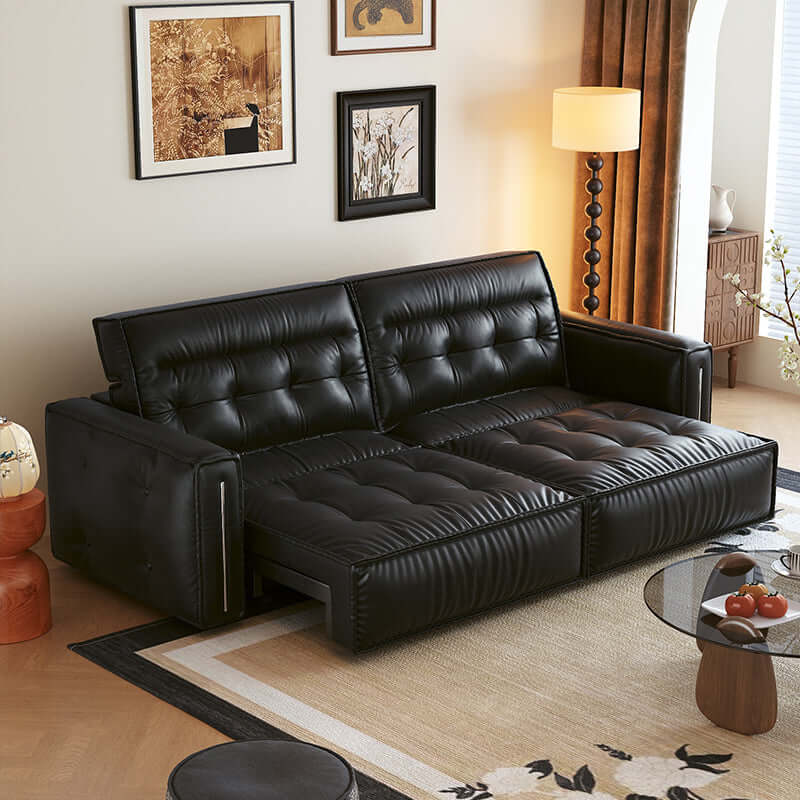 Hompkin Retro Electric Pull-Out Leather Sofa Bed with Tufted Design Main Product Image