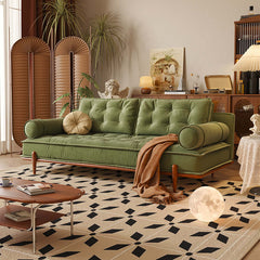 Hompkin Retro Velvet Sofa in Solid Ash Wood – Green or Beige