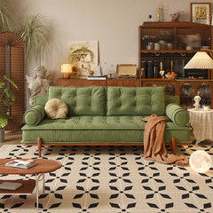 Hompkin Retro Velvet Sofa in Solid Ash Wood – Green or Beige Main Product Image