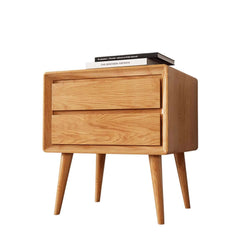 Hompkin's Solid Wood Bedside Table – Japanese Minimalist Design with White-Wax Drawers