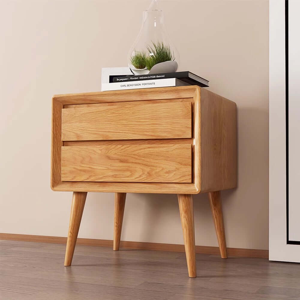 Hompkin's Solid Wood Bedside Table – Japanese Minimalist Design with White-Wax Drawers Main Product Image